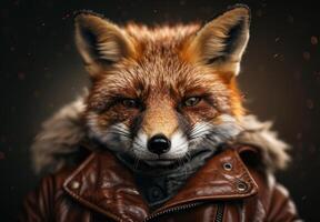 Cunning fox in leather jacket photo
