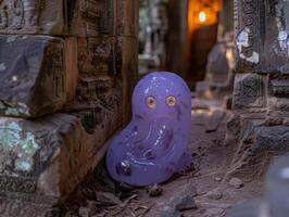 Whimsical purple creature in ancient ruins photo