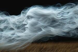 Ethereal smoke figure in field photo