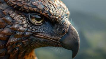 close up of an owls eye and feathers photo