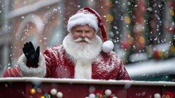 smiling santa claus in snowy winter scene photo
