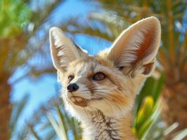Closeup of a curious fennec fox in a natural setting photo