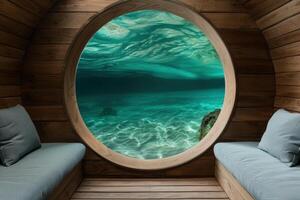 Stunning underwater view through a circular window photo