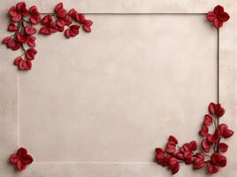 red flower petals frame on textured background photo