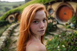 Captivating redhead in natural setting photo