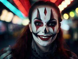 Smiling clown with face paint photo