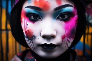 dramatic face makeup with vibrant colors photo
