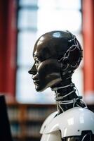 Futuristic robot head with advanced technology photo