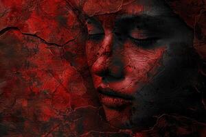 dark and moody portrait of a person with eyes closed photo