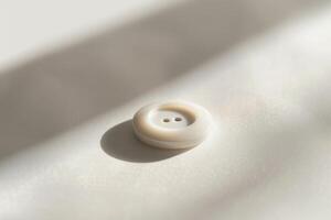 close up of a white button on a light background photo