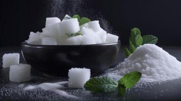 Refreshing ice cubes with mint leaves photo