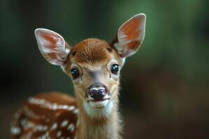 Closeup of a young deer with big eyes and perked ears photo