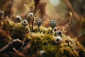 Whimsical forest creatures with big eyes photo