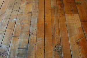 Weathered wooden floor planks with texture and patterns photo