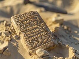 ancient cuneiform tablet with mysterious inscriptions photo