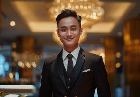 Smiling young man in formal attire photo