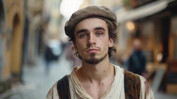Thoughtful young man with beard and cap photo