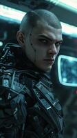 futuristic soldier in high tech armor photo