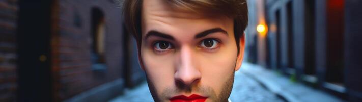 Dramatic close up portrait of a man with intense expression photo