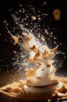 Exploding dessert with powdered sugar photo