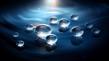 Floating water droplets on a reflective surface photo