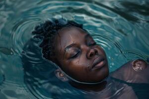 Serene face submerged in tranquil waters photo