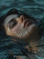 Serene woman floating in water photo