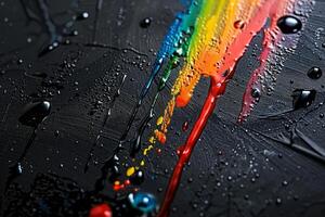 Vibrant abstract paint splatter on dark background photo