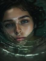 Mysterious woman submerged in water photo