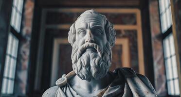 Weathered stone statue of an ancient philosopher photo