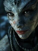 Mysterious reptilian creature with piercing eyes photo