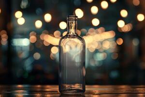 glass bottle with blurred lights in background photo