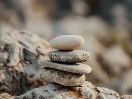 Stacked stones on rocky surface photo