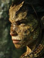 Mysterious reptilian creature with intricate scales and piercing eyes photo