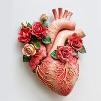 anatomical heart with red roses photo