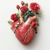anatomical heart with red roses photo
