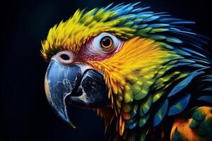 Vibrant parrot with striking feathers and piercing eyes photo