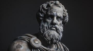 ancient philosopher statue with pensive expression photo