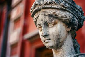 Weathered stone sculpture of a classical figure photo