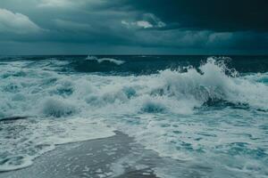 Stormy ocean waves crashing on the shore photo