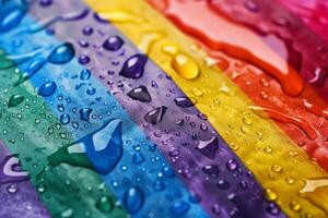 Colorful water droplets on a rainbow background photo