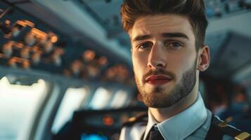 Serious pilot in cockpit photo