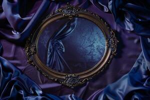 Ornate golden frame against a dark, moody background photo
