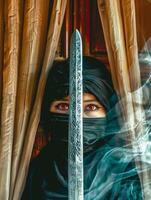 mysterious woman in traditional middle eastern attire photo