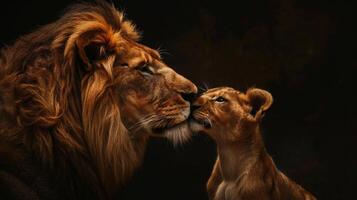 Majestic lion and cub in intimate moment photo