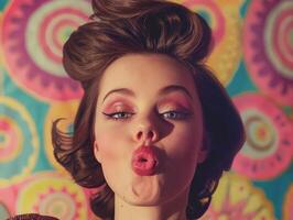 Retro styled woman making a silly face photo