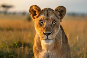 close up portrait of a majestic lion in the wild photo