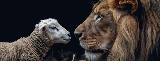 lion and lamb in close up photo