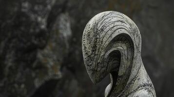 Weathered stone sculpture in a dark environment photo