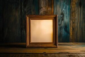 Vintage wooden frame on rustic background photo